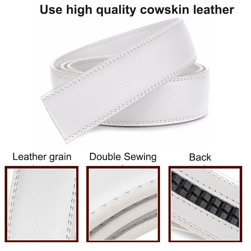 ceinture automatique en cuir de vachette véritable pour homme, 3.5cm de large, sans structure, ceinture de corps, kemer, blanc, designer, haute qualité, 6 documents ceinture automatique en cuir de vachette véritable pour homme, 3.5cm de large, sans structure, ceinture de corps, kemer, blanc, designer, haute qualité, 6 documents