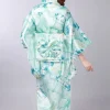 kimono japonais en satin bleu clair pour femmes, à la mode, robe de soirée à fleurs, taille unique h0047
