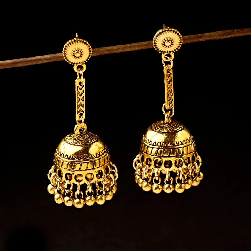 boucles d'oreilles indiennes classiques en argent pour femmes, bijoux bohèmes pour dames, boucles d'oreilles jhumka pour documents gitanes, rétro, égyptien, cloche ronde, pompon long boucles d'oreilles indiennes classiques en argent pour femmes, bijoux bohèmes pour dames, boucles d'oreilles jhumka pour documents gitanes, rétro, égyptien, cloche ronde, pompon long