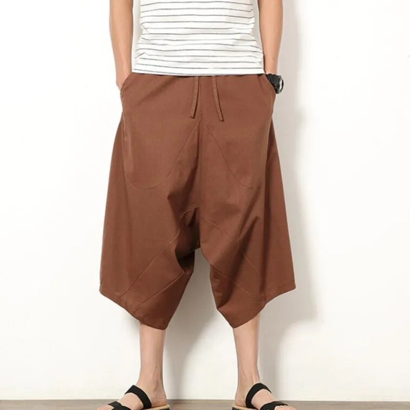 short de samouraï japonais en coton et lin pour homme, sarouel, hakama, 5 couleurs, grande taille, Été short de samouraï japonais en coton et lin pour homme, sarouel, hakama, 5 couleurs, grande taille, Été