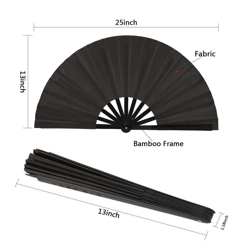grand ventilateur pliant en nylon, ventilateur de chapelle chinois kung fu tai, ventilateur à main pour par, décoration noire, déterminer, 2 pièces grand ventilateur pliant en nylon, ventilateur de chapelle chinois kung fu tai, ventilateur à main pour par, décoration noire, déterminer, 2 pièces