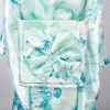 kimono japonais en satin bleu clair pour femmes, à la mode, robe de soirée à fleurs, taille unique h0047