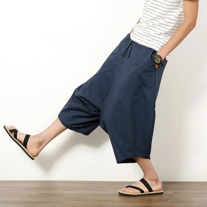 short de samouraï japonais en coton et lin pour homme, sarouel, hakama, 5 couleurs, grande taille, Été short de samouraï japonais en coton et lin pour homme, sarouel, hakama, 5 couleurs, grande taille, Été