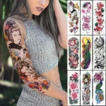 Grand bras manches tatouage japonais Geisha serpent imperméable temporaire Tatto autocollant Lotus paon fille Tatoo Art corporel femmes Grand bras manches tatouage japonais Geisha serpent imperméable temporaire Tatto autocollant Lotus paon fille Tatoo Art corporel femmes