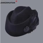 Australien Chapeaux Élégant Laine Plume Arc Hôtesse de l&rsquo;air Blanc Femmes de Fedora Caps Formelle Dame Chapeau Royal Style DomeChapeu