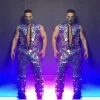 Combinaison miroirs violets pour hommes, groupe de danseurs, chanteur, Performance, paillettes Laser, sans manches, Bar, discothèque, vêtements de scène