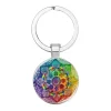 bijoux à la mode indien sanskrit om symbole, porte clés ohm om aum bouddha lotus en argent plaqué fleur de vie mandala, anneau en verre d'art