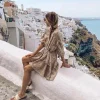 bo00 robe bohème à volants et imprimé floral pour femmes, vintage, col en v, bretelles, demi manches, robe de vacances