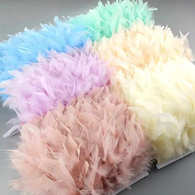 Ruban à franges en plumes de dinde colorées, garnitures de plumes moelleuses pour travaux grossier, décoration de couture artisanale, accessoires de jupe en plumes Ruban à franges en plumes de dinde colorées, garnitures de plumes moelleuses pour travaux grossier, décoration de couture artisanale, accessoires de jupe en plumes