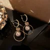boucles d'oreilles coréennes surdimensionnées en perles blanches pour femmes, style bohème, rond doré, en zircon, bijoux cadeau de mariage, nouvelle mode 2023