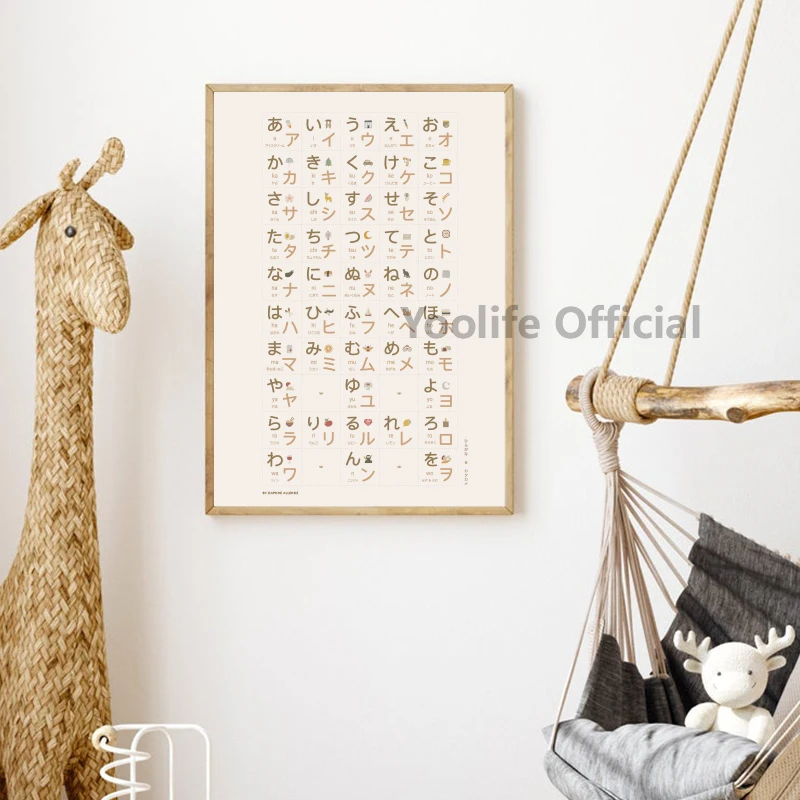 affiche de tableau japonais hiragana, peinture sur toile, décoration artistique murale pour chambre d'enfant, gestion de katakana affiche de tableau japonais hiragana, peinture sur toile, décoration artistique murale pour chambre d'enfant, gestion de katakana
