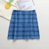 bleu plaid femmes élégantes mini jupes 2025 été mode dames vintage jupe fête femme jupe fendue filles chic streetwear