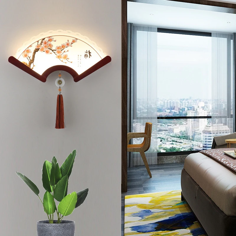 applique murale led en bois en forme d'éventail, applique murale japonaise rétro, porche chinois, salon, loft décoratif, allée de chambre applique murale led en bois en forme d'éventail, applique murale japonaise rétro, porche chinois, salon, loft décoratif, allée de chambre