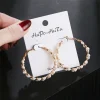 boucles d'oreilles en or plaqué or 18 carats pour femmes, bijoux de haute qualité, boucles d'oreilles à breloques circulaires tressées en perles d'eau douce naturelles