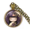 collier pendentif visage de fille japonaise pour femme, cabochon en verre breton, cadeau de bijoux anime mignon, belle fille