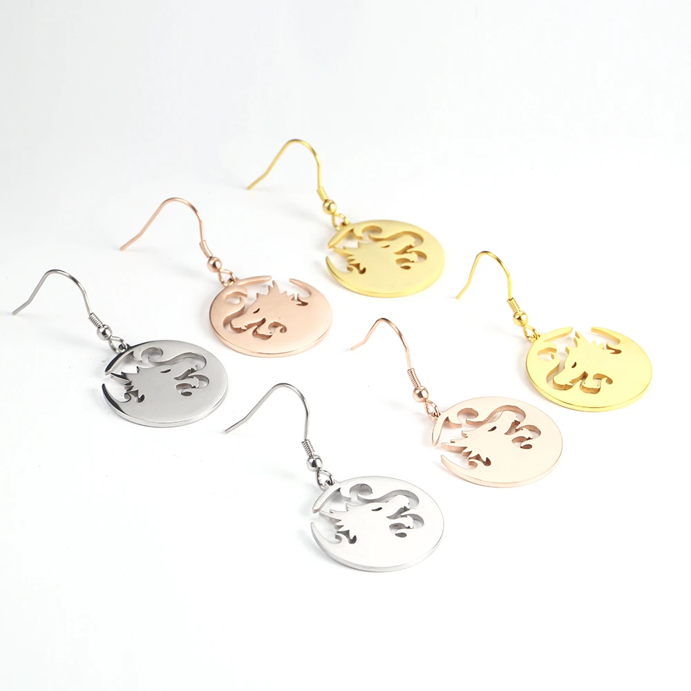 stainless steel fantasy round golden dragon hollow myth head lover perfect drop earrings jewelry for women stainless steel fantasy round golden dragon hollow myth head lover perfect drop earrings jewelry for women