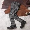 fjmen pantalon en cuir de vachette véritable, optique naturelle, dispositif de protection supplémentaire, style vintage, gris, hiver