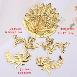 Bijoux de cheveux en métal plaqué or, dragon chinois, paon, phénix, artisanat, travail manuel, décoration de bricolage, embellissements, accessoires