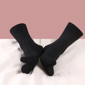 5 paires homme deux orteils Tabi chaussettes coton japonais Kimono sandale samouraï Ninja Geta chaussette solide noir affaires décontracté 2 doigts chaussette