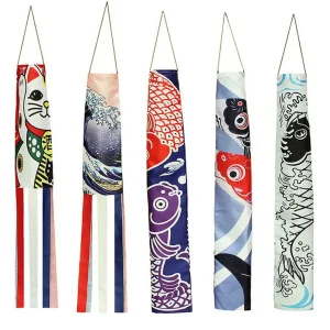 Manche à Vent en Forme de Poisson Koi pour Bar à Sushi Japonais, Accessoire de 70cm, 5 Pièces