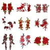 1 paire de patchs en dentelle à fleurs rouges, motif de dentelle brodée pour la couture de tissu en dentelle pour Scrapbooking