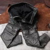 fjmen pantalon en cuir de vachette véritable, optique naturelle, dispositif de protection supplémentaire, style vintage, gris, hiver