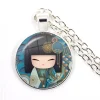collier pendentif visage de fille japonaise pour femme, cabochon en verre breton, cadeau de bijoux anime mignon, belle fille