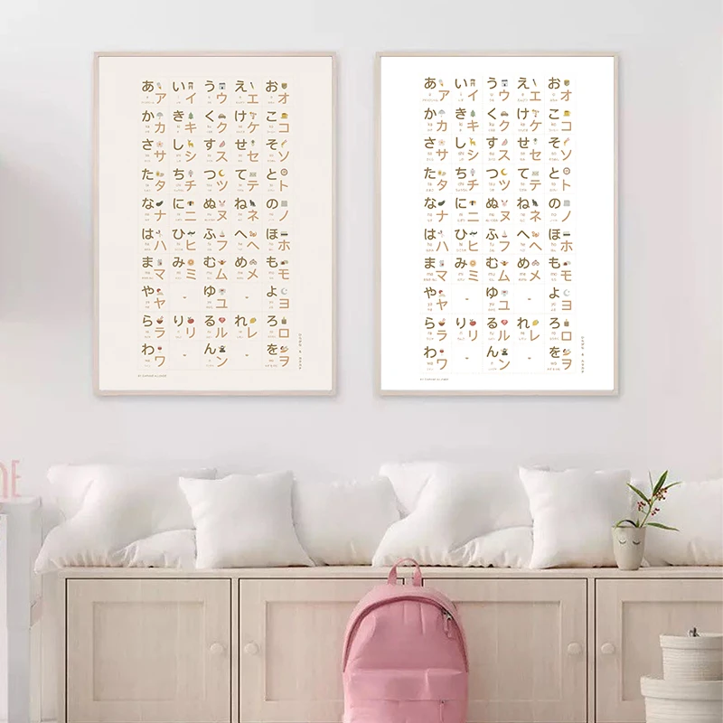 affiche de tableau japonais hiragana, peinture sur toile, décoration artistique murale pour chambre d'enfant, gestion de katakana affiche de tableau japonais hiragana, peinture sur toile, décoration artistique murale pour chambre d'enfant, gestion de katakana