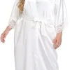 femmes sexy longue robe kimono dentelle robe de bain lingerie robe glace soie chemise de nuit couleur unie chemise de nuit vêtements de nuit grande taille # 0701