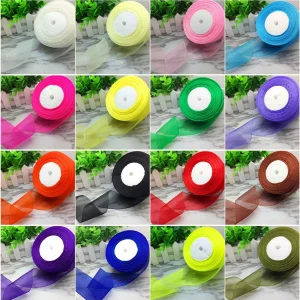 Bobine de couleur unie, 50 Yards, 10/20/25/38/50mm de largeur, bord en Satin, ruban Organza transparent, artisanat de fête, nouveauté Bobine de couleur unie, 50 Yards, 10/20/25/38/50mm de largeur, bord en Satin, ruban Organza transparent, artisanat de fête, nouveauté