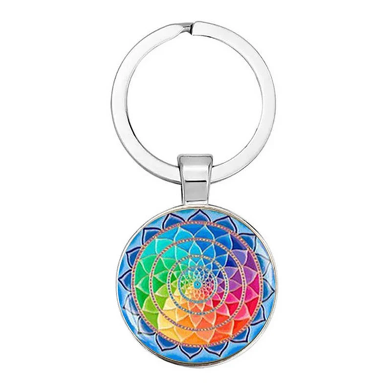 bijoux à la mode indien sanskrit om symbole, porte clés ohm om aum bouddha lotus en argent plaqué fleur de vie mandala, anneau en verre d'art bijoux à la mode indien sanskrit om symbole, porte clés ohm om aum bouddha lotus en argent plaqué fleur de vie mandala, anneau en verre d'art