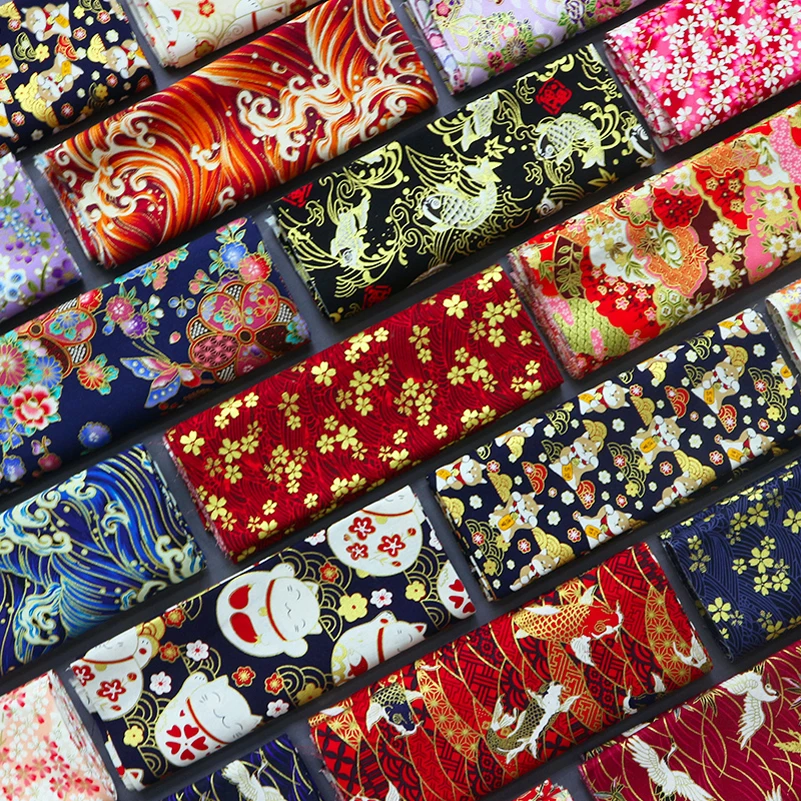 Tissu de Style japonais en coton bronzant, poudre d’or, fleur de cerisier ondulée, libellule, grue, carpe, tissu d’impression pour sacs faits à la main, bricolage Tissu de Style japonais en coton bronzant, poudre d’or, fleur de cerisier ondulée, libellule, grue, carpe, tissu d’impression pour sacs faits à la main, bricolage