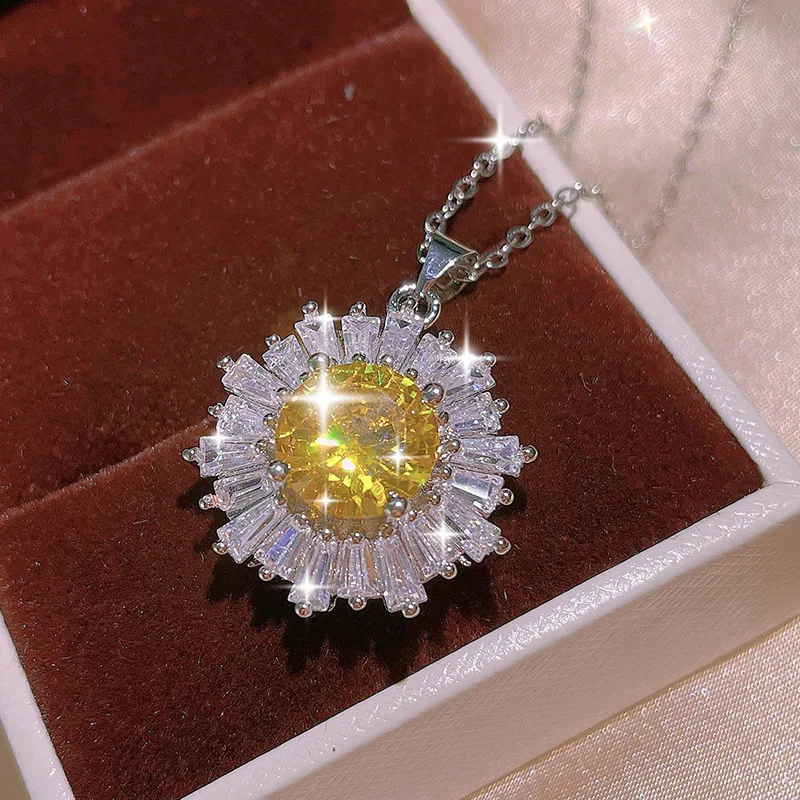 ensemble de bijoux en zircon pour femmes, diamant complet, jaune aaaa brillant, collier, bague, boucles d'oreilles, bijoux de mariée, 925 ensemble de bijoux en zircon pour femmes, diamant complet, jaune aaaa brillant, collier, bague, boucles d'oreilles, bijoux de mariée, 925