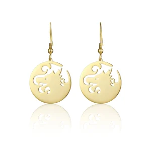 Stainless Steel Fantasy Round Golden Dragon Hollow Myth Head Lover Perfect Drop Earrings Jewelry For Women Stainless Steel Fantasy Round Golden Dragon Hollow Myth Head Lover Perfect Drop Earrings Jewelry For Women