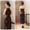 qipao robe longue en satin de prune pour femme, costume national chinois, tenue Élégante, style vintage, à col licou, socialite