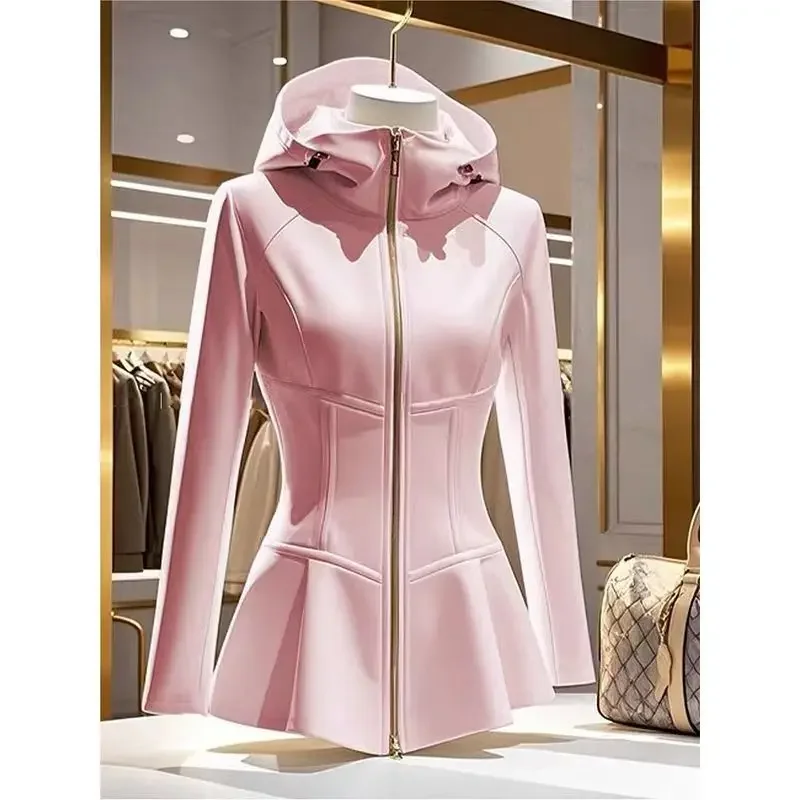 Mode coréenne nouveau hauts courts à capuche fermeture éclair à manches longues rose Vintage manteau à capuche vestes pour femmes sport 2025 printemps automne