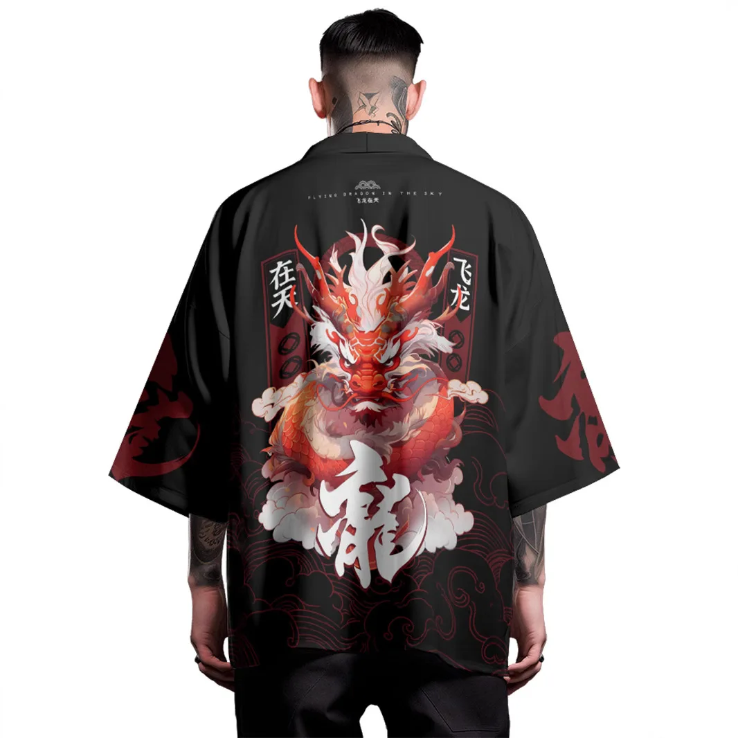 Kimono Traditionnel Noir Imprimé Dragon pour Homme, EntremiCardigan, Cosplay, Haori Respzed, Streetwear, Samouraï, Y-Cardigan Kimono Traditionnel Noir Imprimé Dragon pour Homme, EntremiCardigan, Cosplay, Haori Respzed, Streetwear, Samouraï, Y-Cardigan