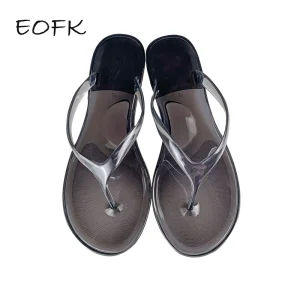 EOFK-Tongs de plage pour femmes, pantoufles d&rsquo;extérieur anti-alde, sandales plates transparentes, nouvelle collection été