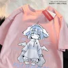 t shirt imprimé monday blue cartoon pour hommes et filles, style japonais, t shirt en coton d'été, t shirt de rue, vêtements surdimensionnés, décontracté, y