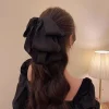 pince à cheveux élégante avec nœud noir, pince à queue de cheval haute, ruban, pince à cheveux pour femmes et filles, grande pince à saisir, accessoires de coiffure