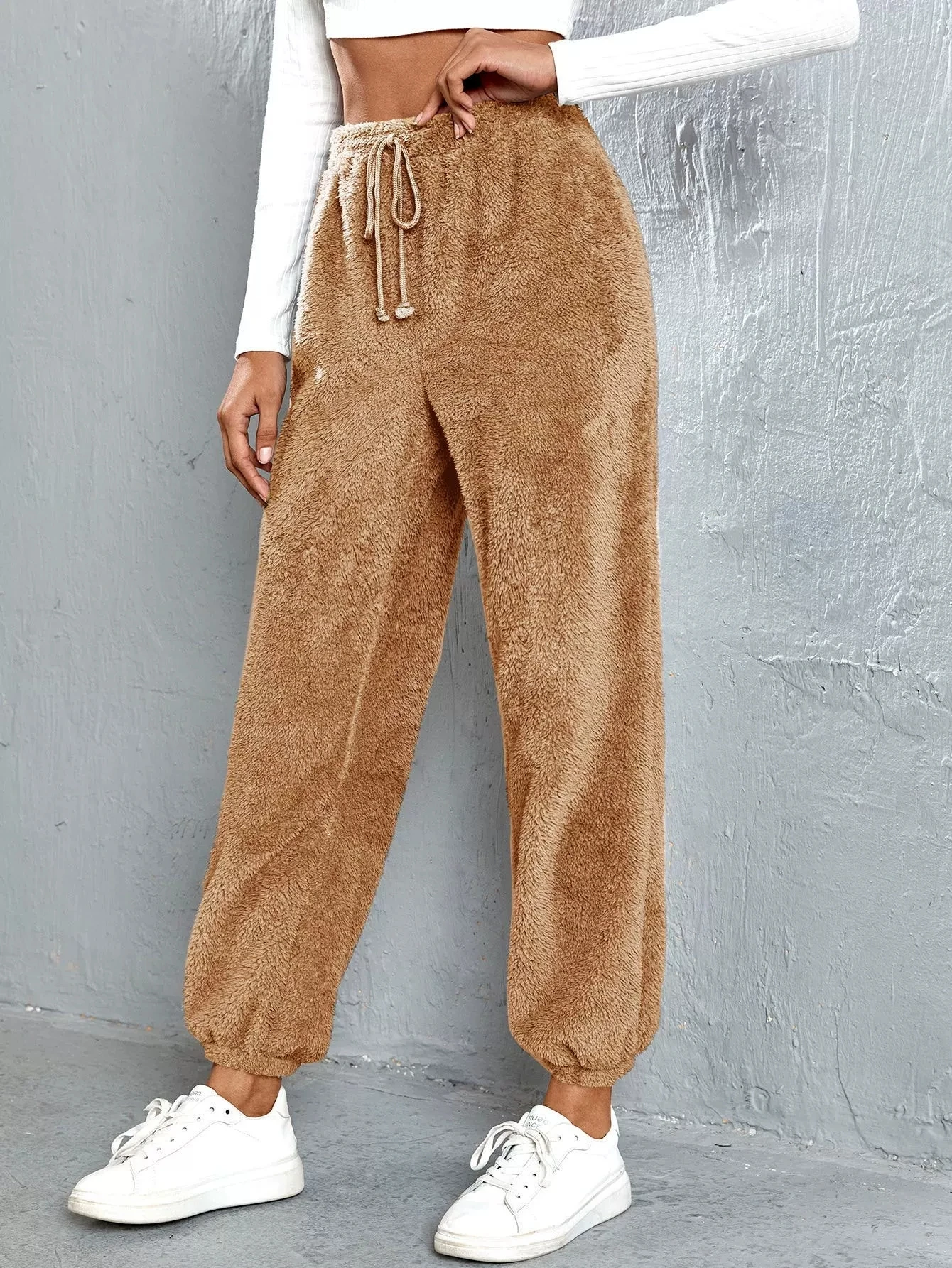 pantalon de survêtement chaud en fourrure pour femme, blanc, monochrome, document fjadt, taille haute, décontracté, épais, nouvelle mode, hiver, 2019 pantalon de survêtement chaud en fourrure pour femme, blanc, monochrome, document fjadt, taille haute, décontracté, épais, nouvelle mode, hiver, 2019