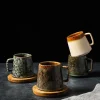 tasse en céramique vintage japonaise, tasse haute capacité, poignée de bureau à domicile pour couple, tasses à café et à thé, couleur sous glaçure, 350ml