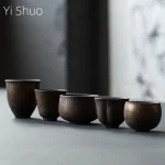 Tasse en céramique rétro en grès à dorure, tasse de dégustation de thé faite à la main, four japonais, tasse de thé cuit, tasse de service à thé, tasse de maître, bols de tasse à thé