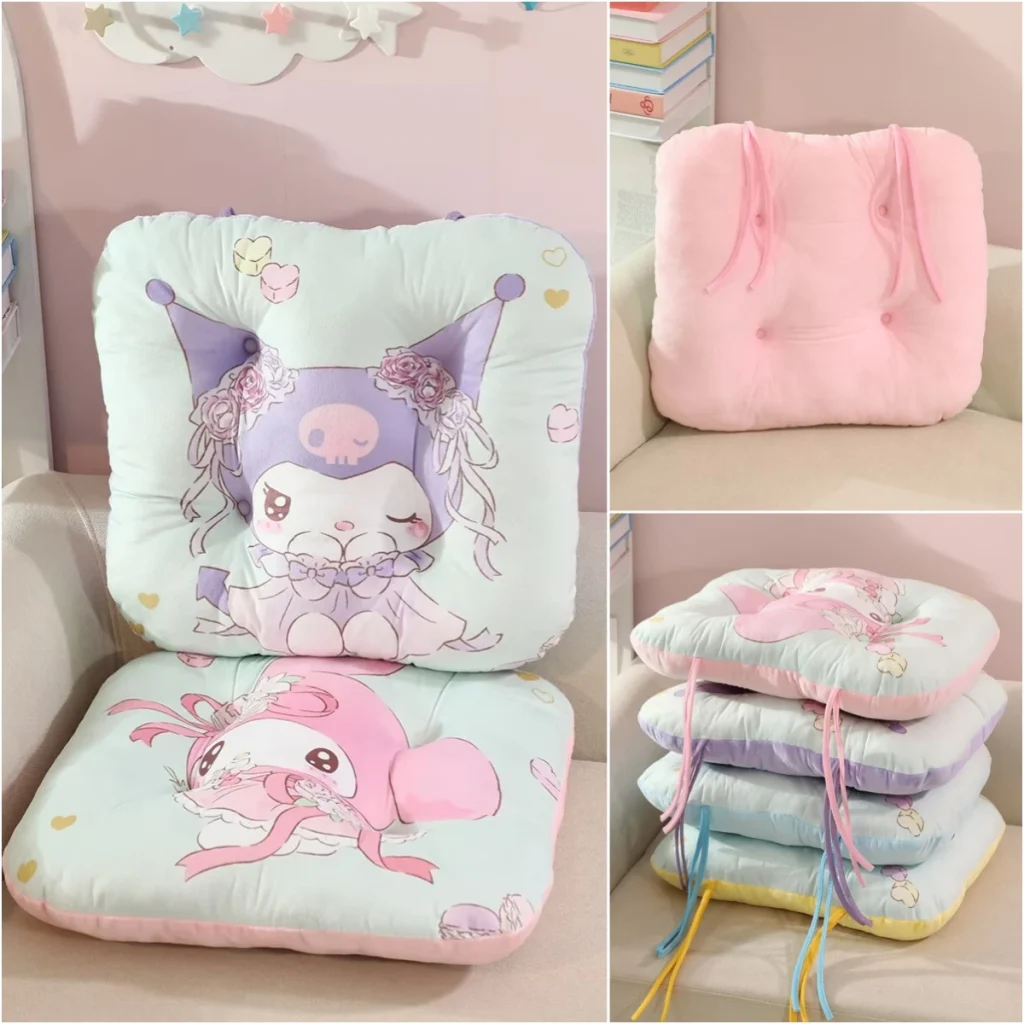 Coussin de siège épais Kuromi My Melody Pochacco, motif de dessin animé imprimé, coussin de dossier, décoration de maison de Style japonais Coussin de siège épais Kuromi My Melody Pochacco, motif de dessin animé imprimé, coussin de dossier, décoration de maison de Style japonais