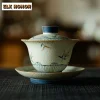 145ml peint à la main bambou ombre Gaiwan Vintage thé Tureen bol à thé avec couvercle Kit théière couverture bol services à thé fournitures cadeau