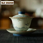 145ml peint à la main bambou ombre Gaiwan Vintage thé Tureen bol à thé avec couvercle Kit théière couverture bol services à thé fournitures cadeau