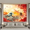 Tapisserie japonaise à motif ondulé et pagode, tissu polyester, parfait pour la décoration du salon, de la chambre à coucher et du bureau, 1 pièce