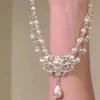 collier de perles de luxe en strass, élégant, double couche, accessoire de bijoux de cou scintillant, chaîne de clavicule en perles