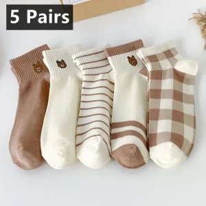 5 paires de chaussettes à la cheville en forme d&rsquo;ours en peluche, chaussettes courtes confortables et mignonnes, bas et bonneterie pour femmes