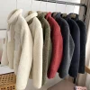 veste polaire japonaise à col montant pour hommes et femmes, manteau ample et chaud en laine d'agneau avec fermeture éclair pour couple, couleur unie, automne et hiver